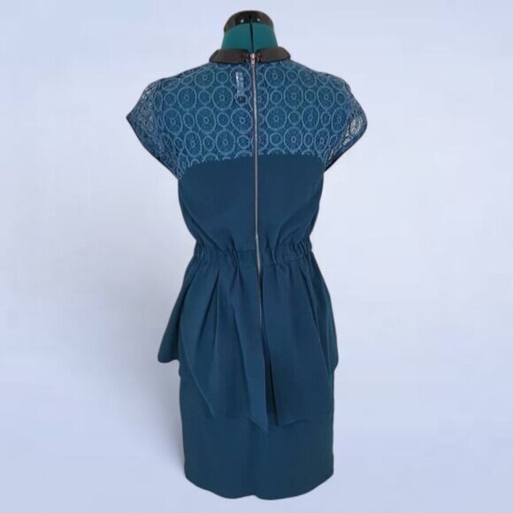 W118 by Walter Baker Teal Peplum Dress Lace and‎ Vegan Leather Trim - Size XS - Picture 3 of 8